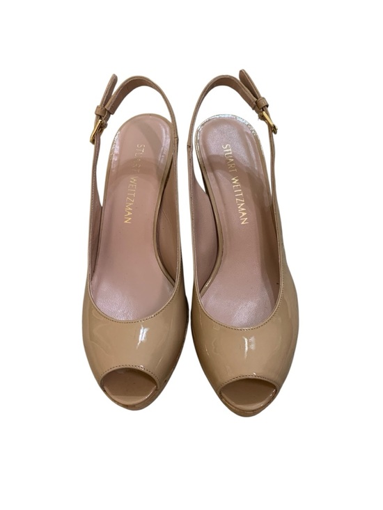Stuart Weitzman Shoes - Stuart Weitzman Women’s Adobe Nude Patent Leather Peep-Toe Wedge Slingbacks 7.5